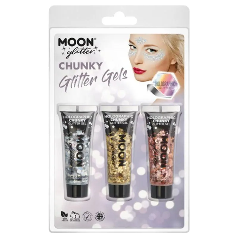 Moon Glitter Holographic Chunky Glitter Gel, Silver, Gold, Rose Gold