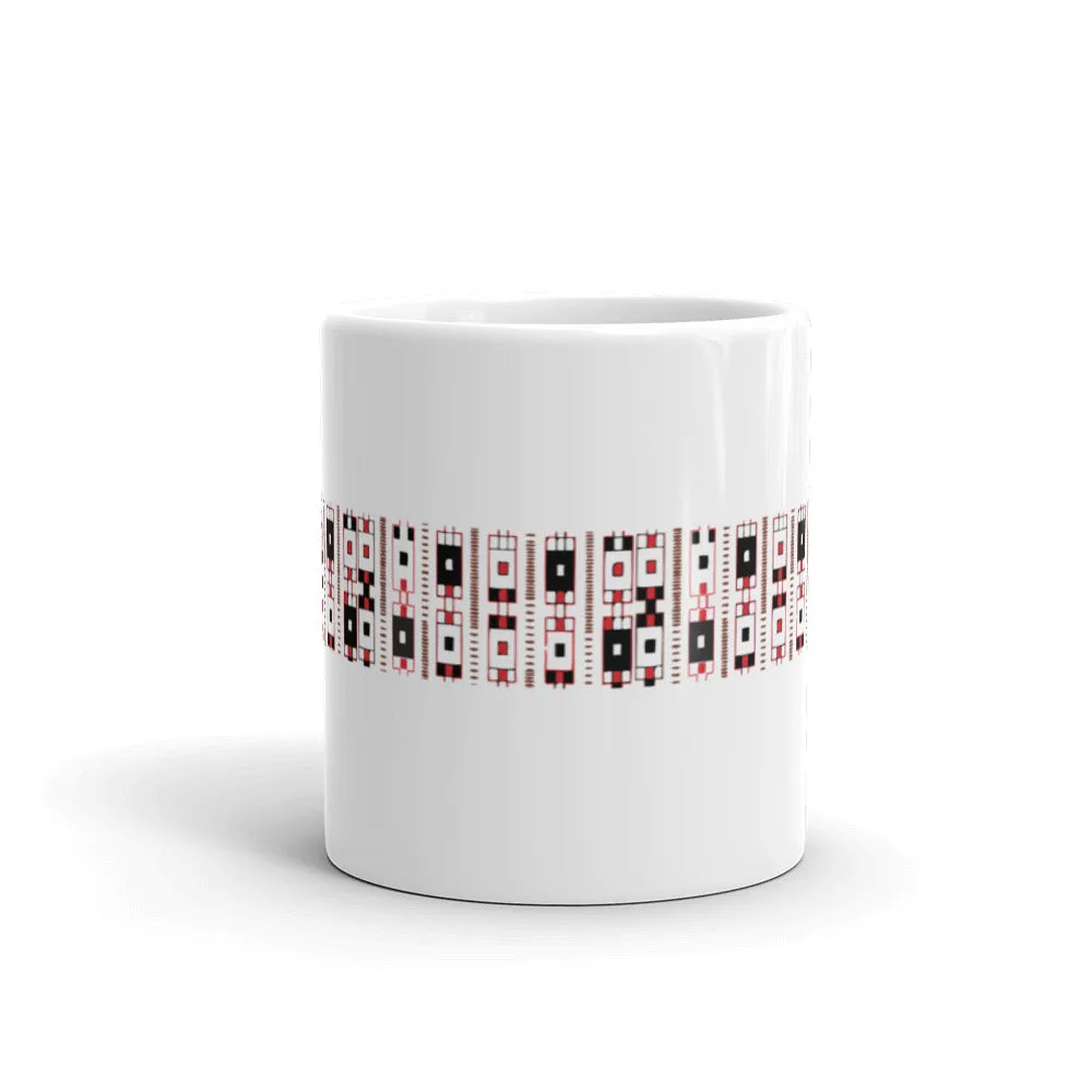 Mug, ceramic, featuring a N. African Oudref textile motif, white