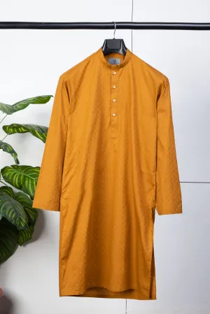 Mustard Cotton Jacquard Kurta
