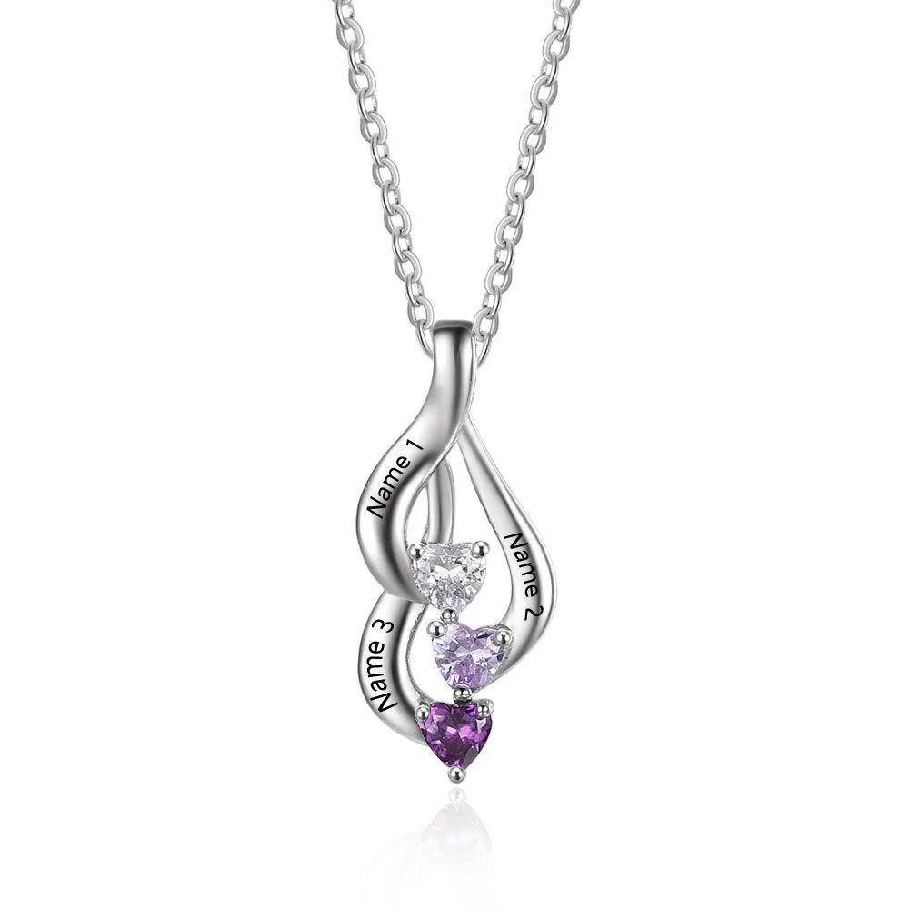 Name necklace with 3 birthstones personalized jewelry for mother