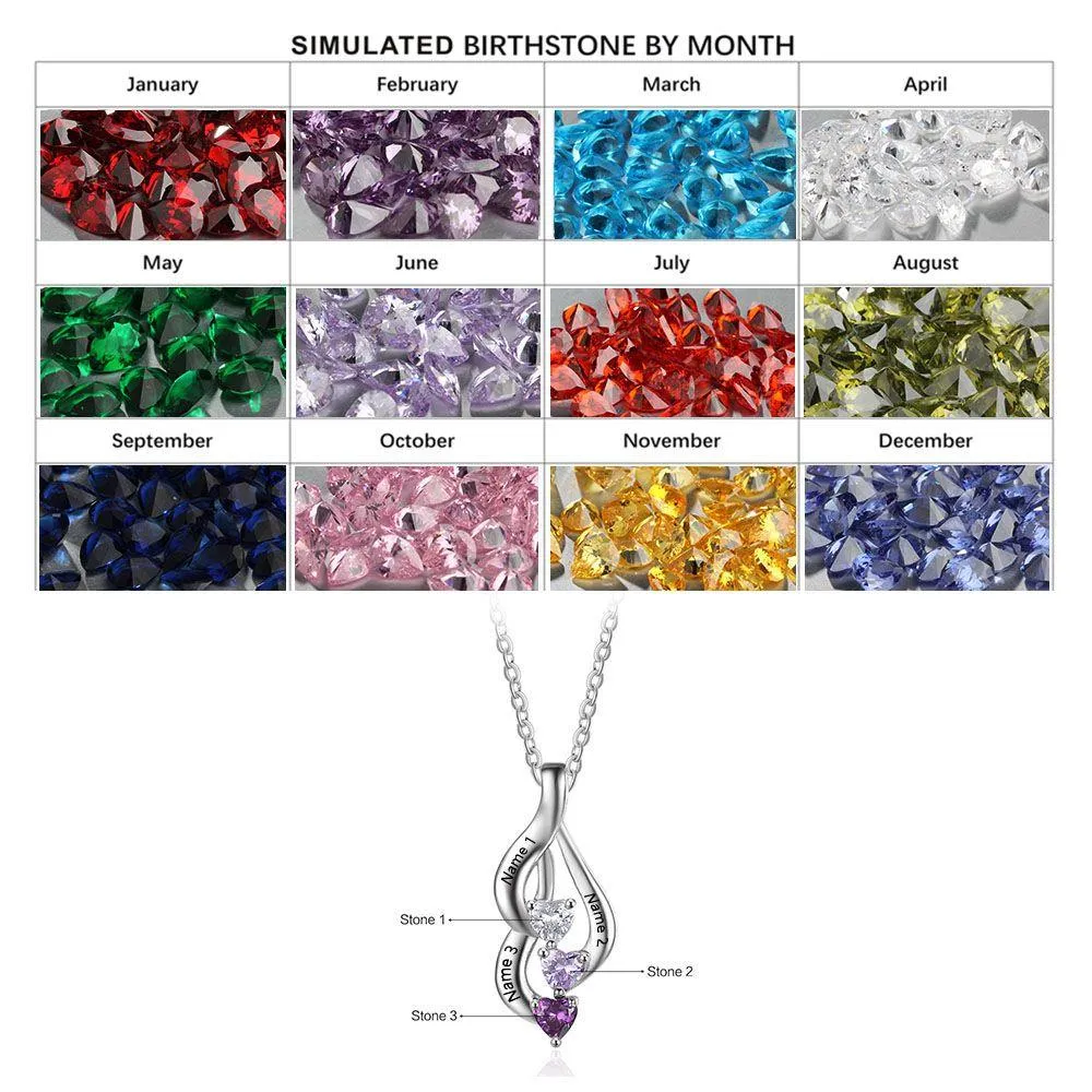 Name necklace with 3 birthstones personalized jewelry for mother