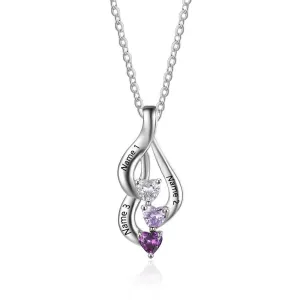 Name necklace with 3 birthstones personalized jewelry for mother