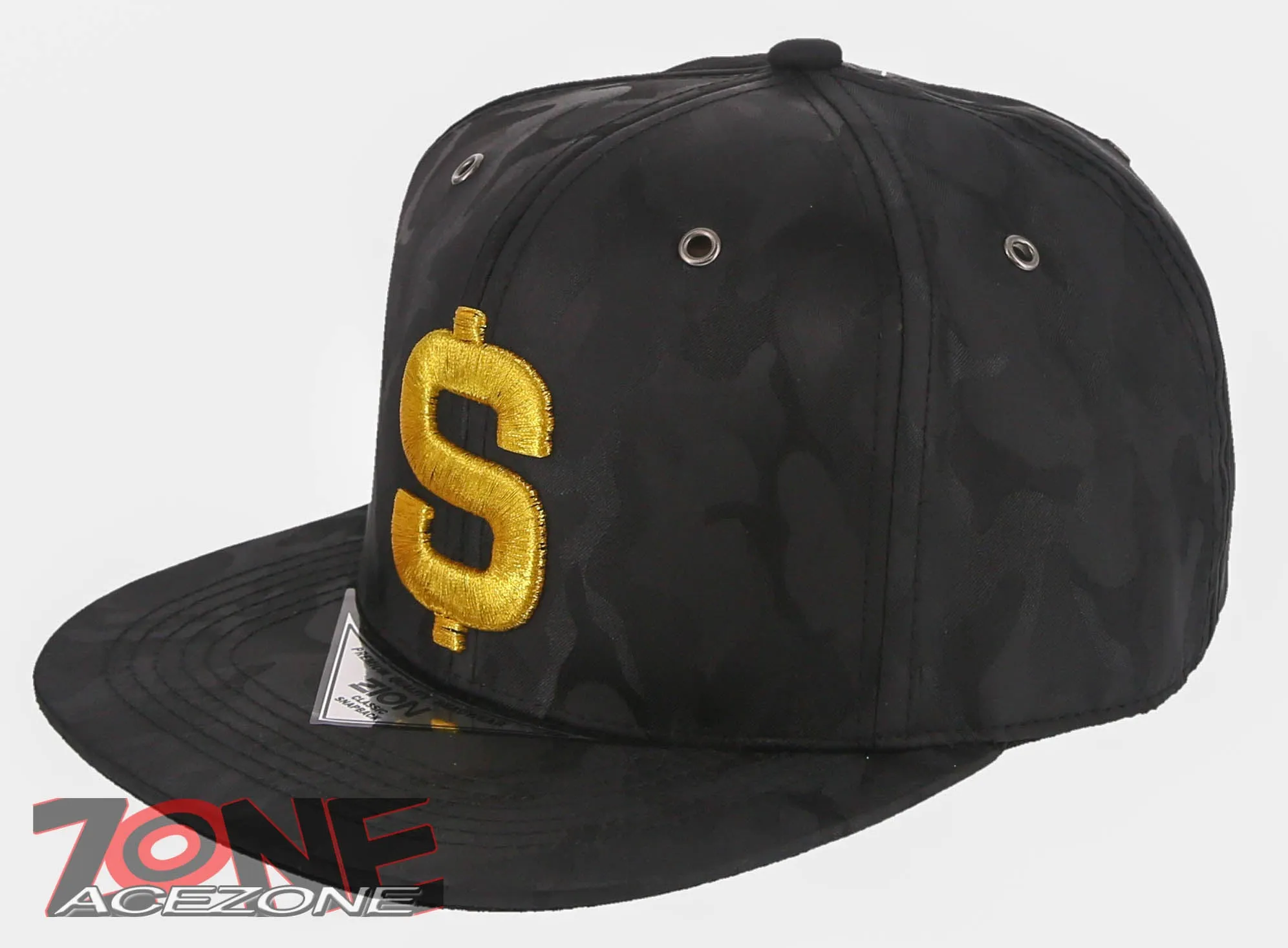 NEW! DOLLAR $ FLAT BILL SNAPBACK BASEBALL CAP HAT CAMOUFLAGE BLACK