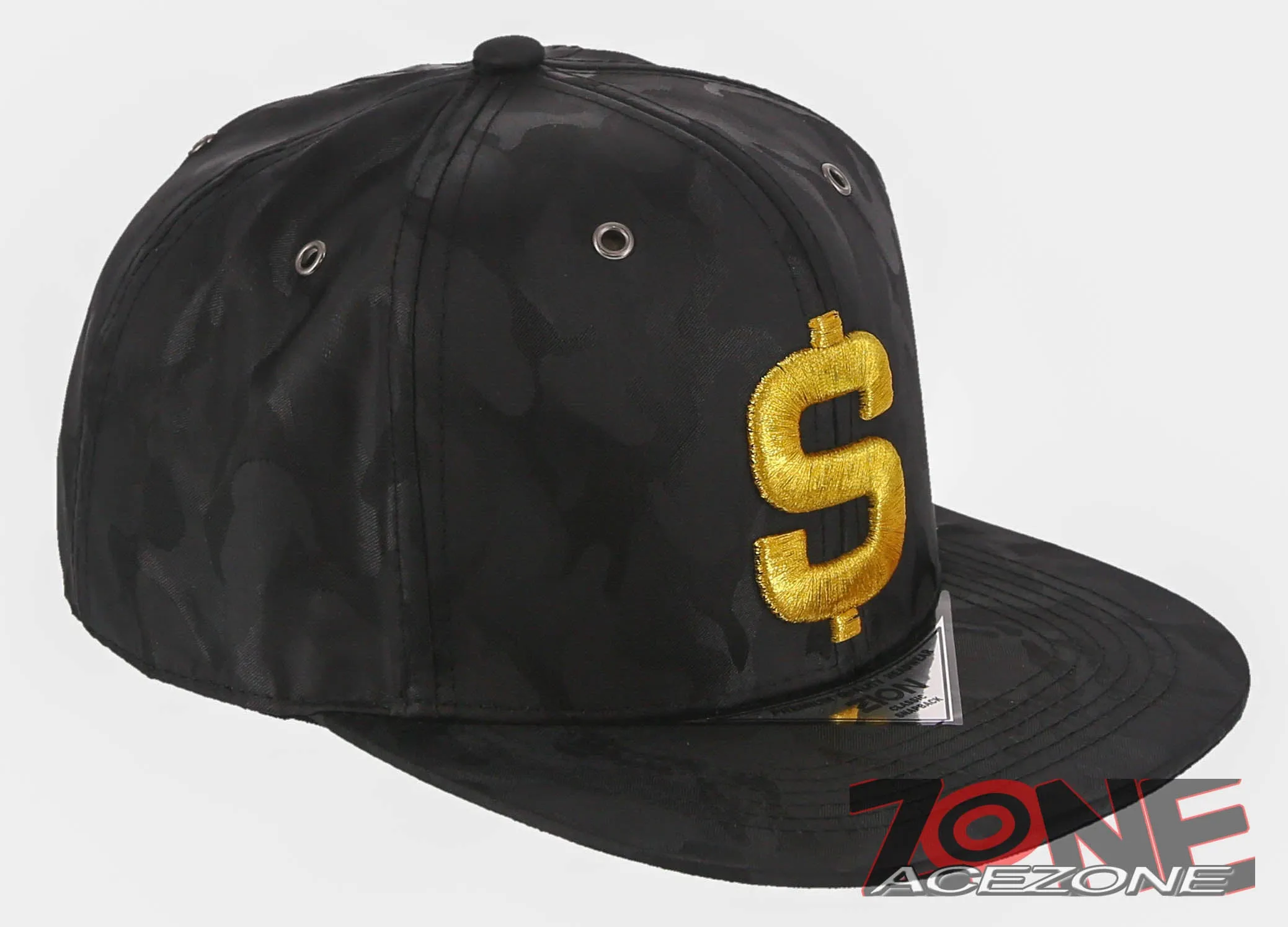 NEW! DOLLAR $ FLAT BILL SNAPBACK BASEBALL CAP HAT CAMOUFLAGE BLACK