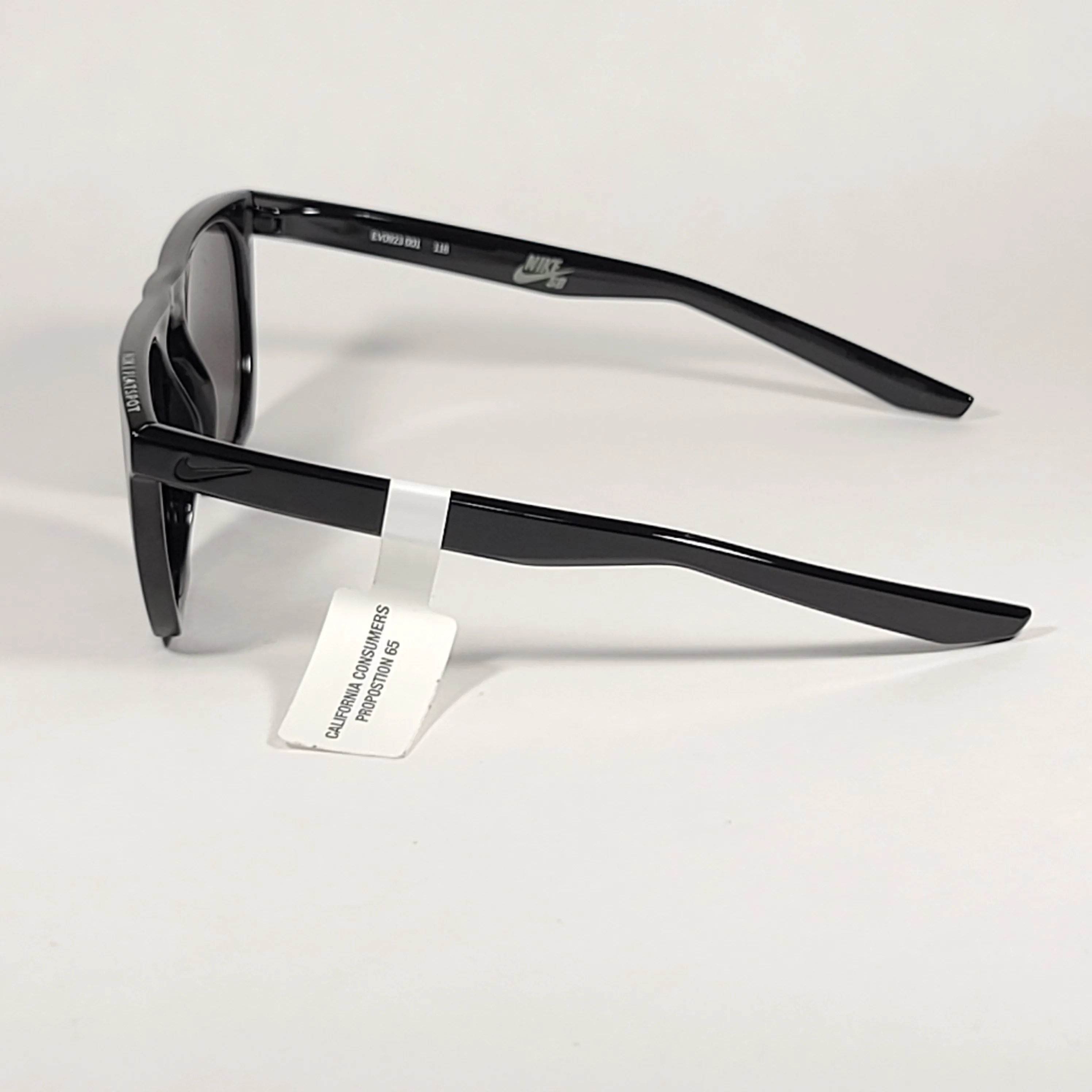 Nike Flatspot Round Sunglasses EV0923 001 Shiny Black Flat Top Frame Gray Lens