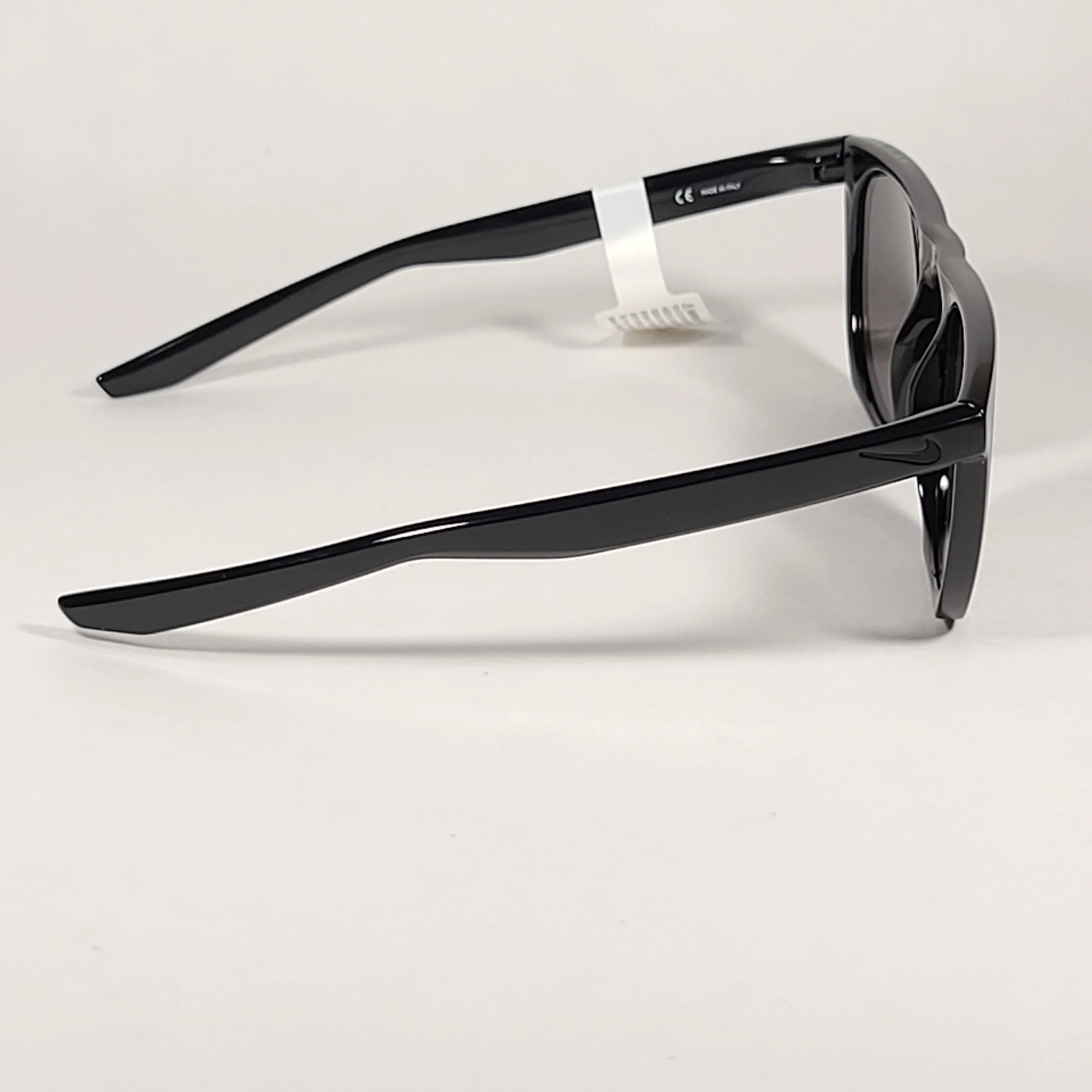 Nike Flatspot Round Sunglasses EV0923 001 Shiny Black Flat Top Frame Gray Lens