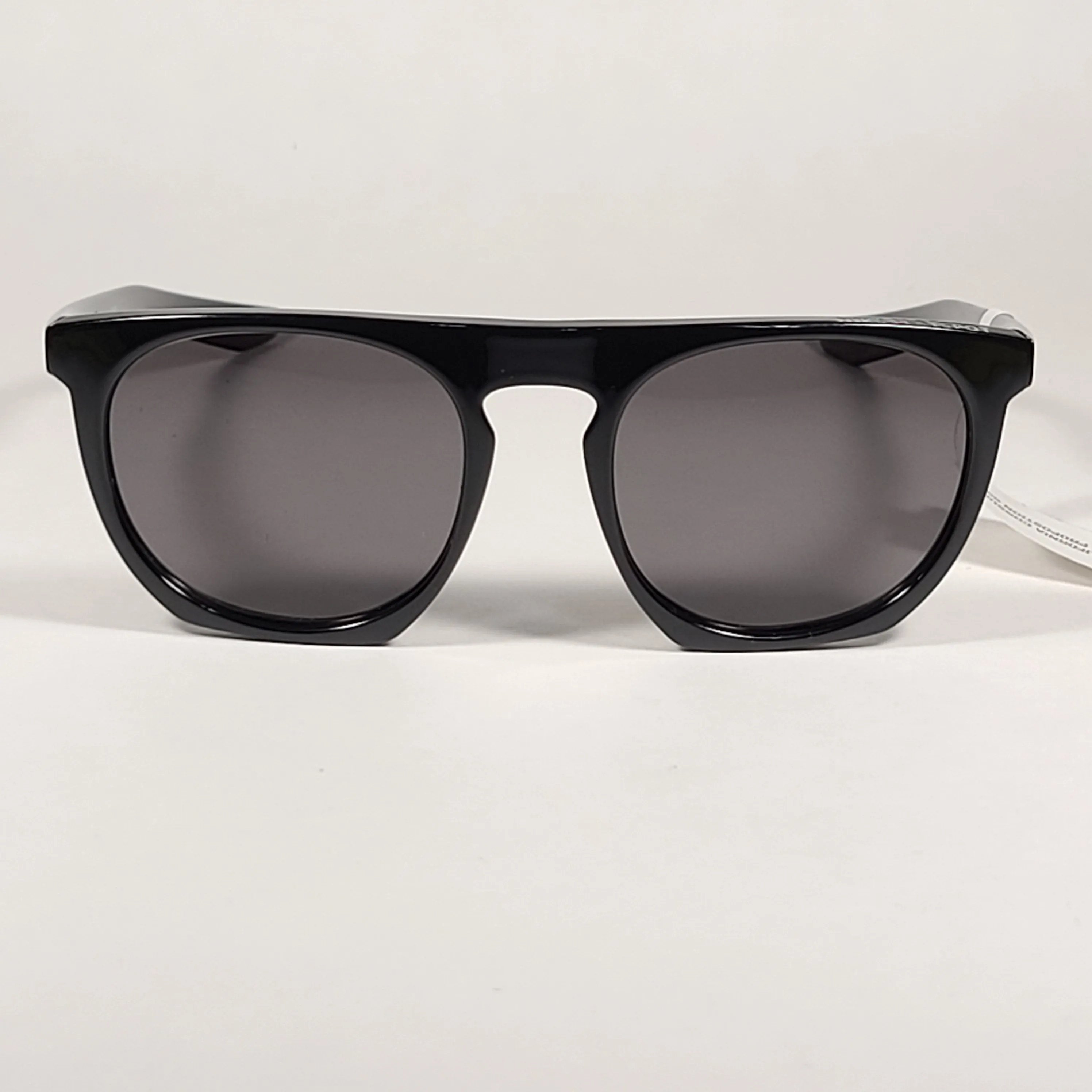Nike Flatspot Round Sunglasses EV0923 001 Shiny Black Flat Top Frame Gray Lens