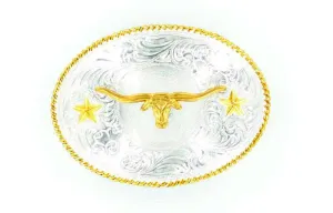 Nocona Shiny Silver & Gold Longhorn Oval Buckle