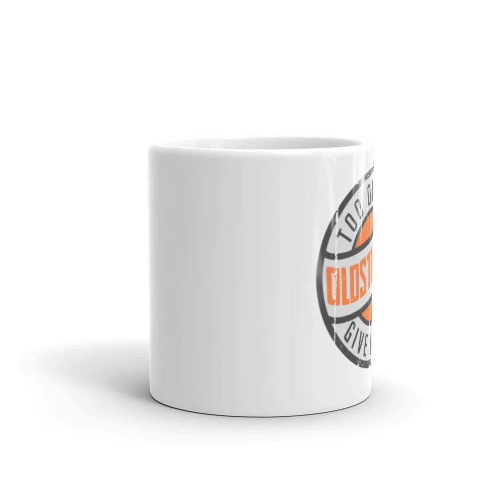 OLDSTIPATED Too Old To Give A Sh***! White glossy mug