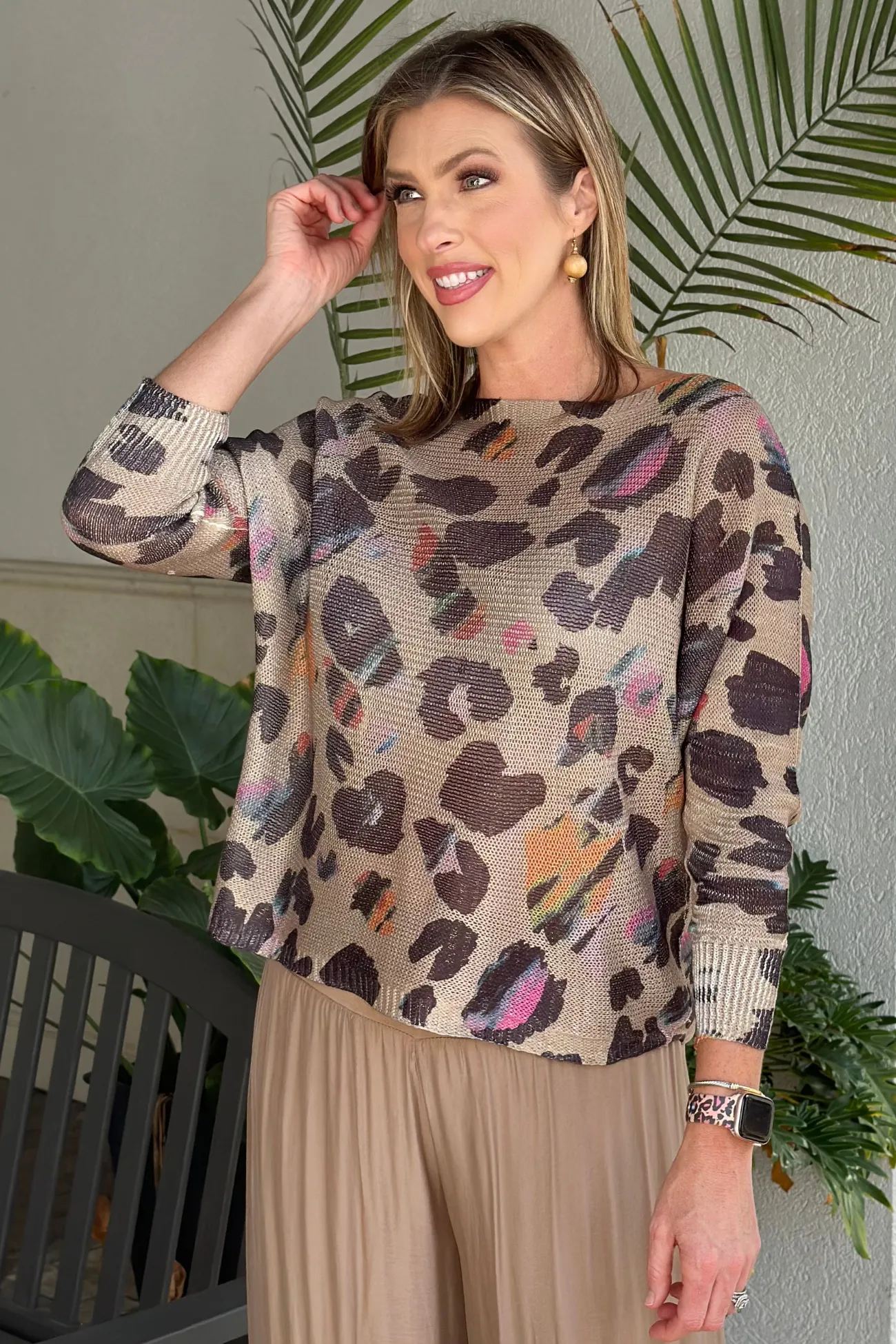Onike Leopard Printed Batwing Sweater