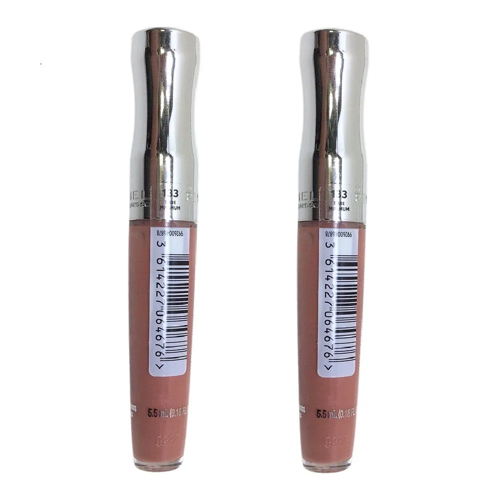 Pack of 2 Rimmel Stay Glossy 6HR Lip Gloss, Bare Minimum # 133