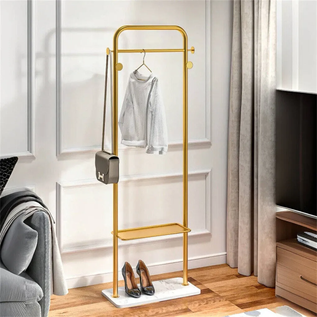 P&P Durable Metal Corner Clothes Rack Strong Stone Base Entryway Garment Stand w Rod