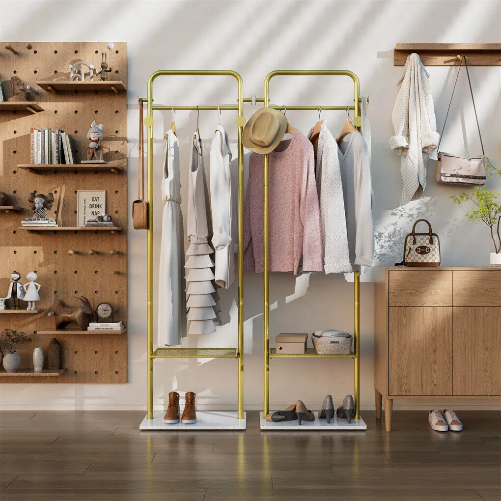 P&P Industrial Gold Clothes Rack with Shelf Freestanding Garment Rack Entryway