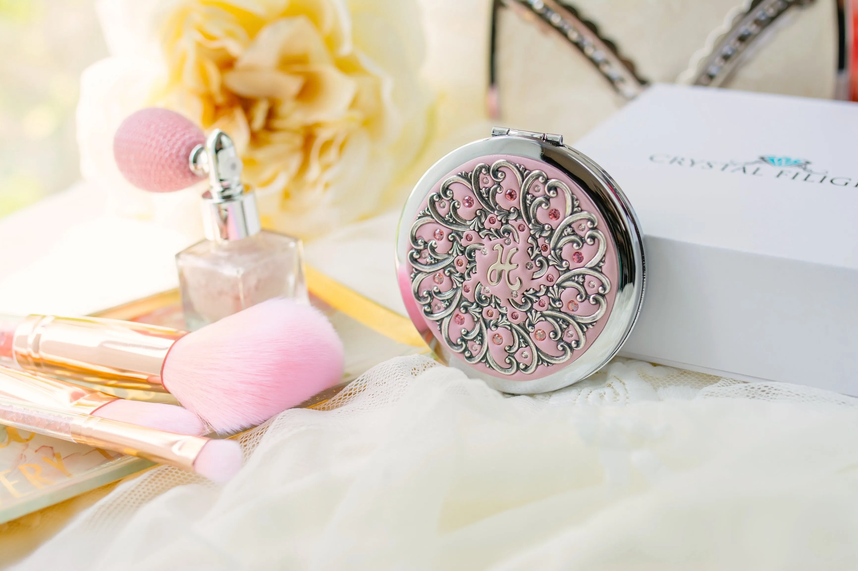 Personalized Compact Mirror with Gift Box and Card