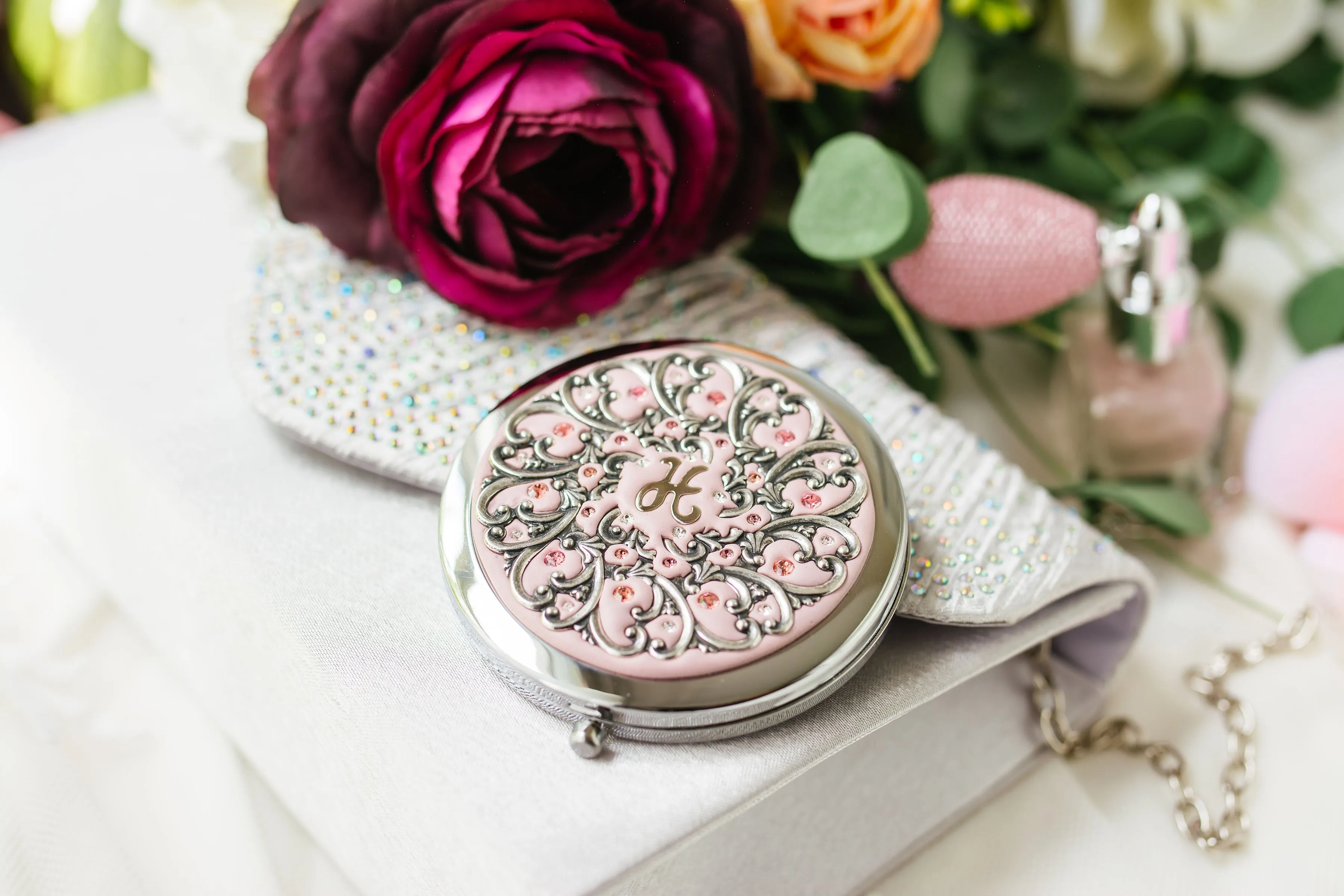 Personalized Compact Mirror with Gift Box and Card