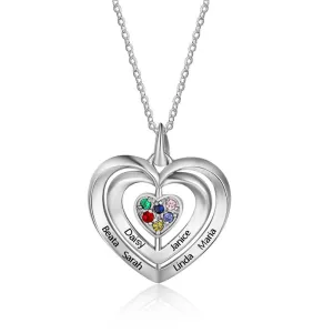 Personalized Initial necklace with 6 birthstones and 6 names
