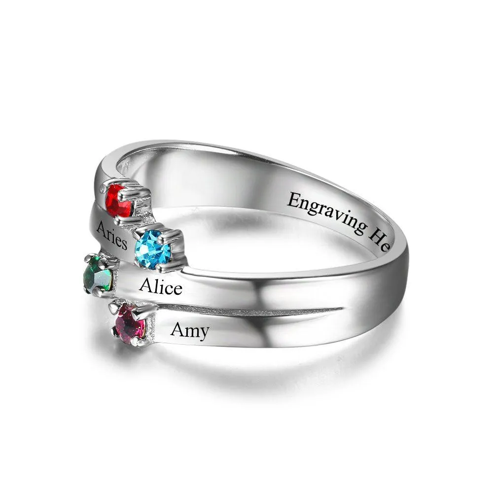 Personalized mothers Initial ring with 4 birthstones