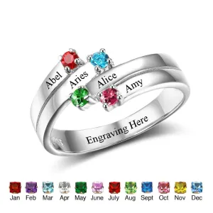 Personalized mothers Initial ring with 4 birthstones