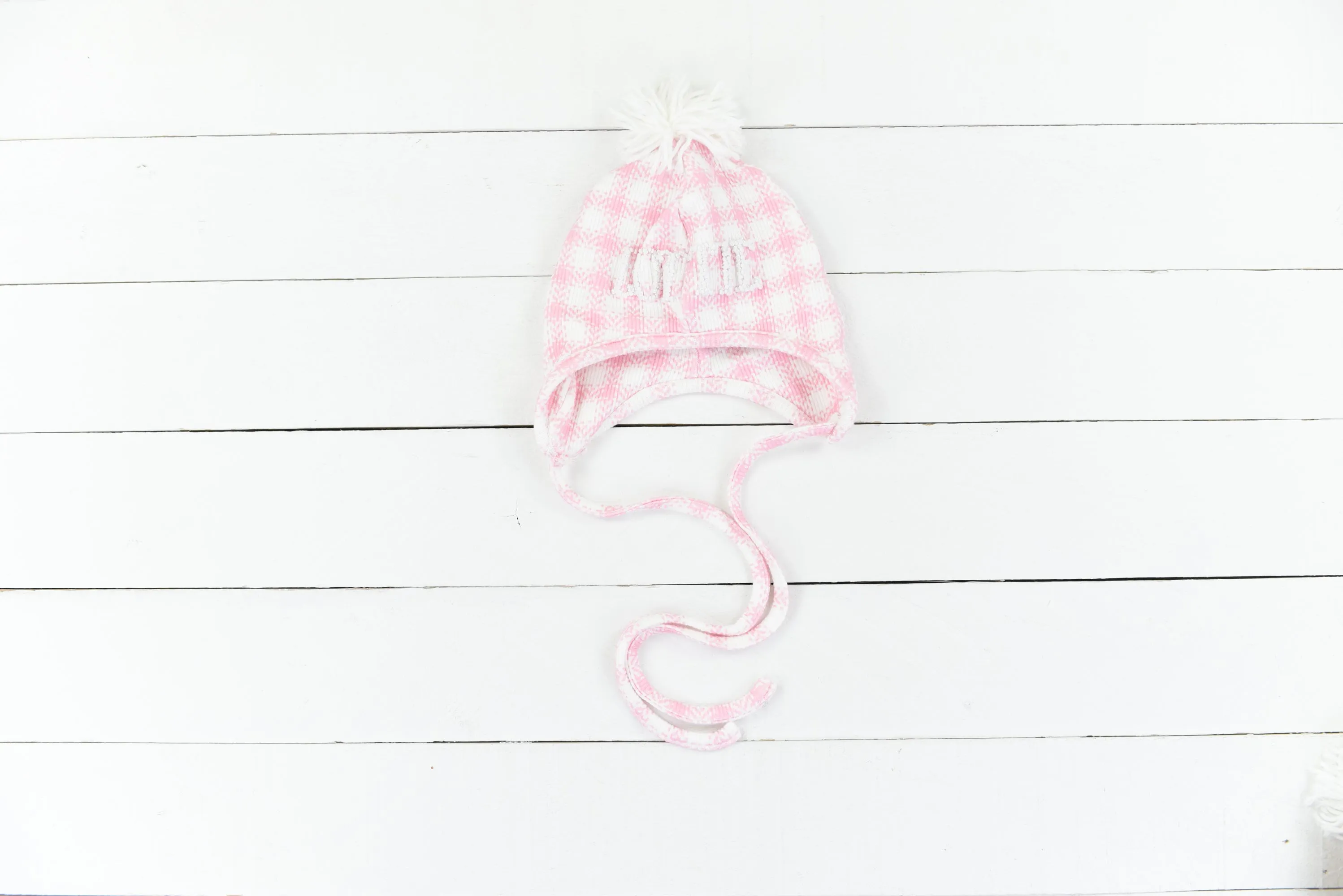 Pink Gingham Pom Hat