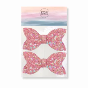 Pink Pigtail Glitter Hair Bows