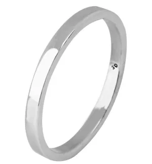 Plain 14K White Gold 2MM Traditional Flat Top Pipe Design Ring Band