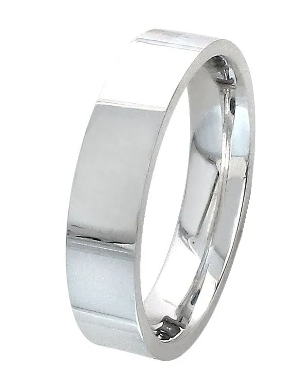 Plain 14K White Gold 6MM Traditional Flat Top Pipe cut Design Ring Band