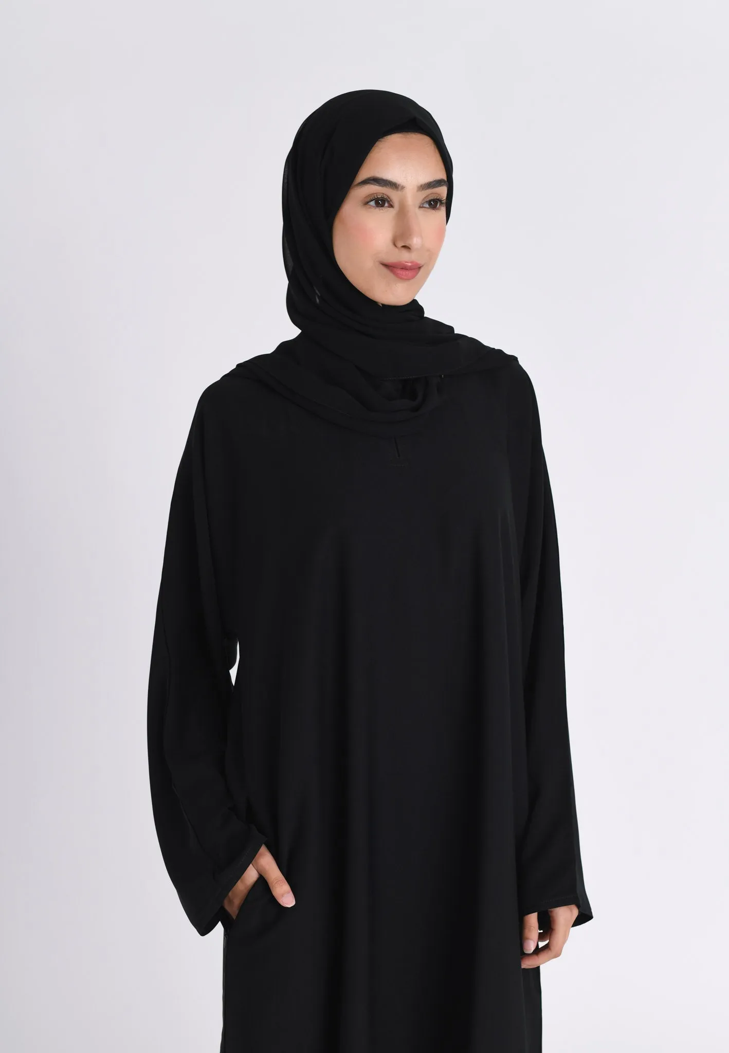 Plain Black Abaya with Zip Pockets (Premium)