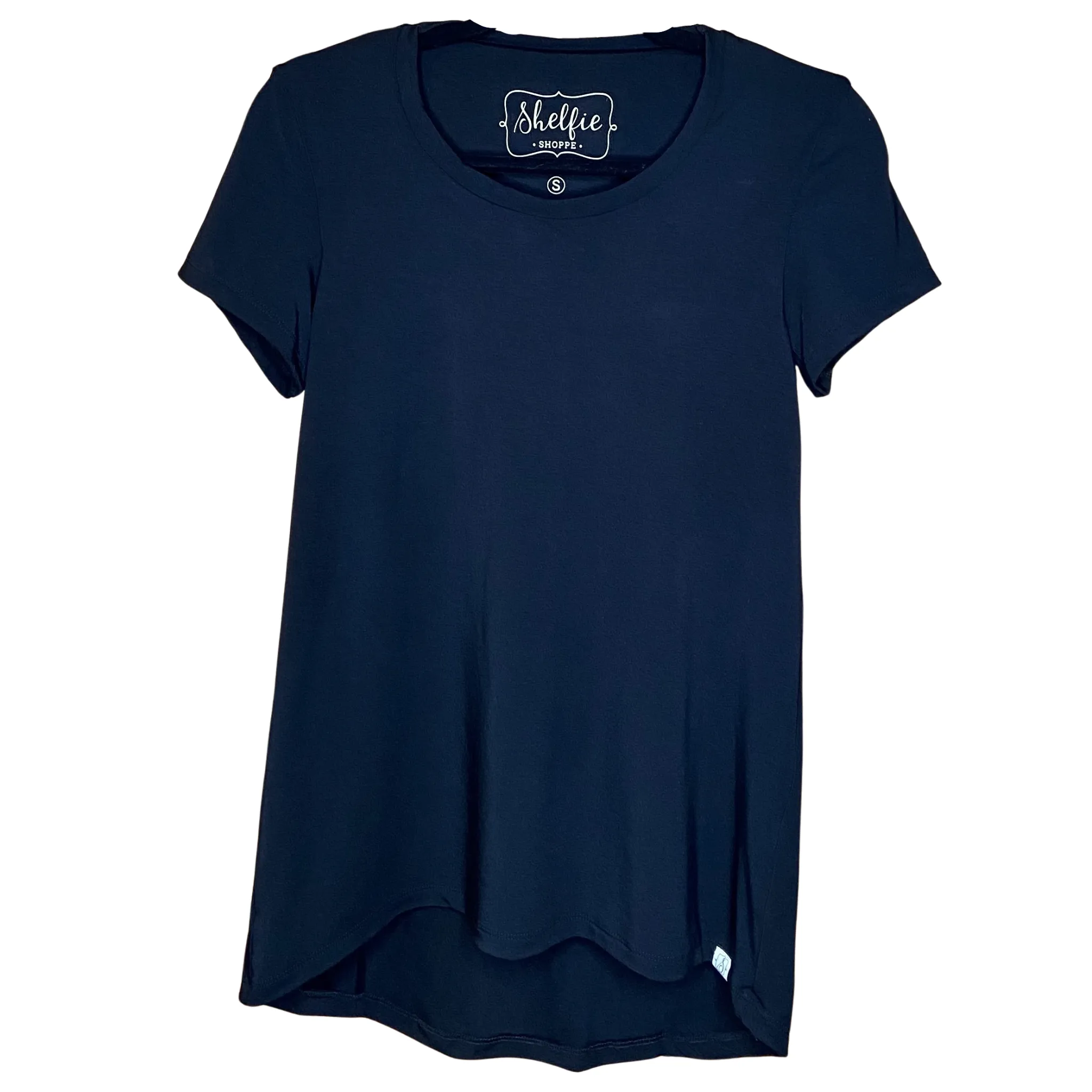 Plus Sized Short Sleeved Hi Lo Top with Built In Shelf Bra