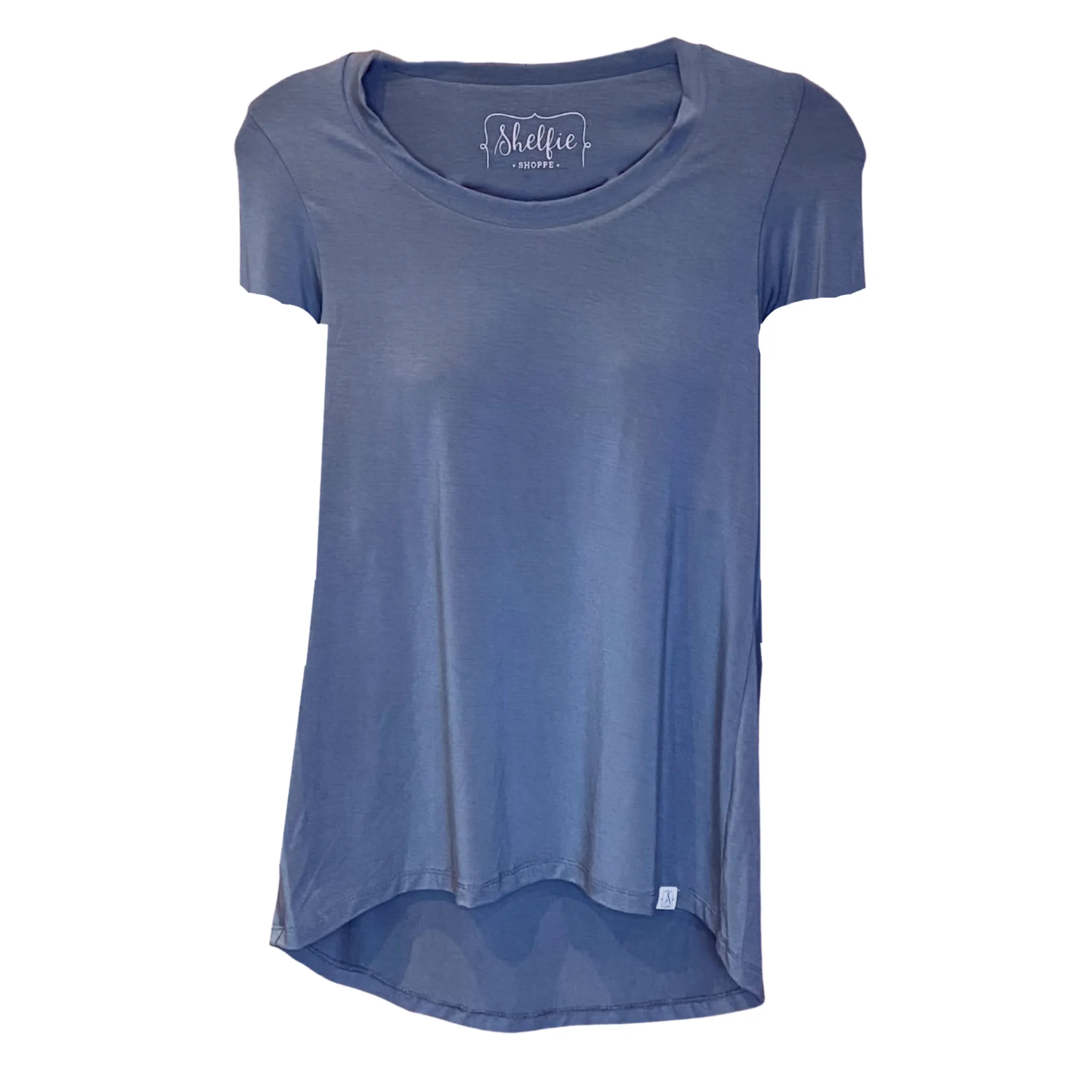 Plus Sized Short Sleeved Hi Lo Top with Built In Shelf Bra