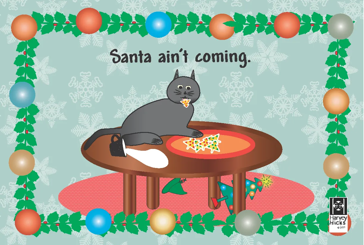 Postcards with humorous holiday cats. A set of 12 postcards. Two per design, envelopes included.