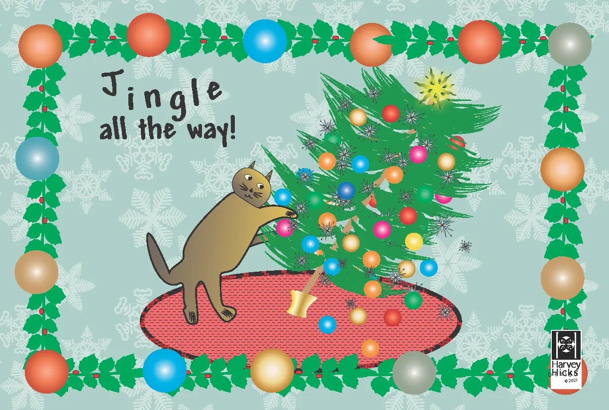 Postcards with humorous holiday cats. A set of 12 postcards. Two per design, envelopes included.