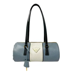 Prada Blue Leather Perforated Cylinder Bag