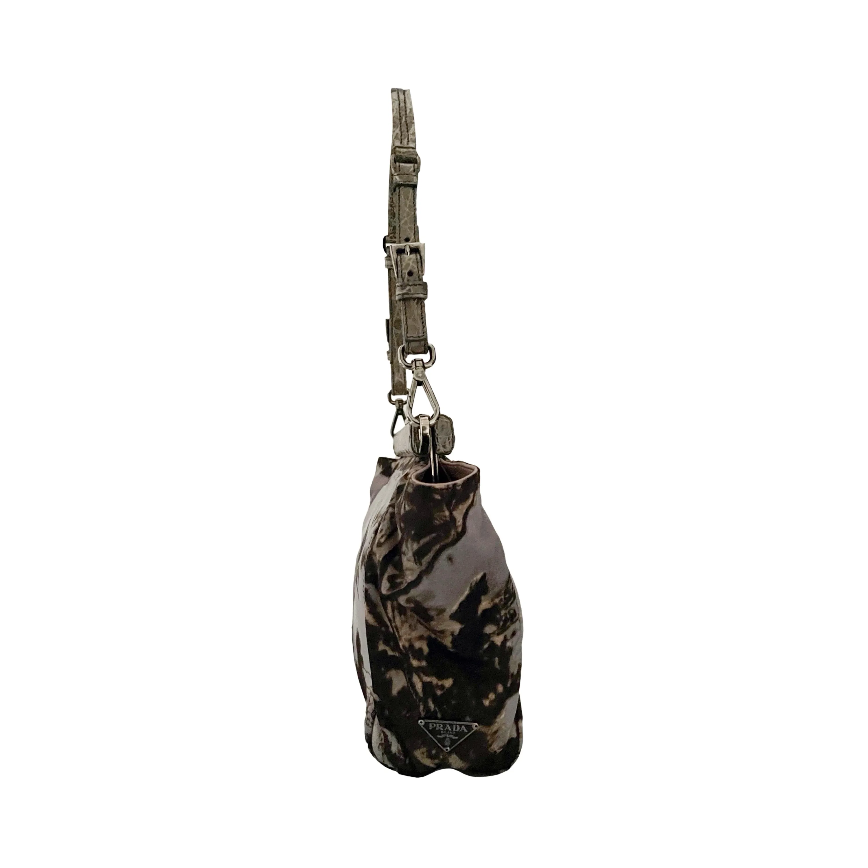 Prada Grey Print Nylon Logo Shoulder Bag