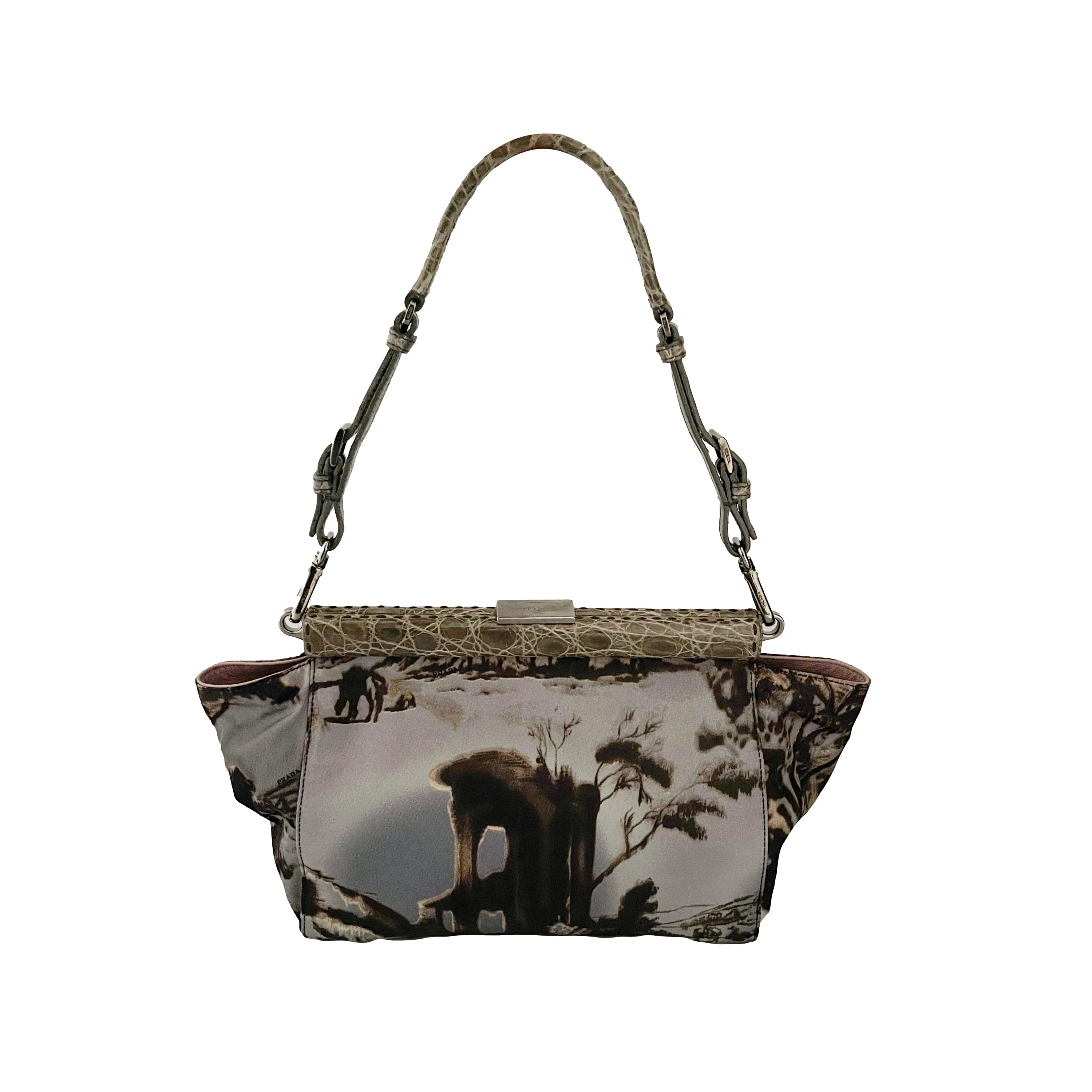 Prada Grey Print Nylon Logo Shoulder Bag