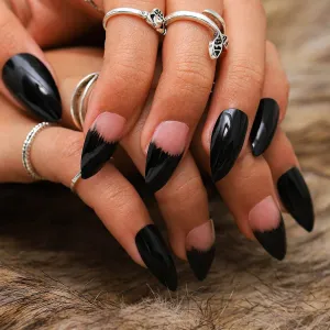 Press On Nails Black Ombre Glossy French Tip Almond Nail Kit