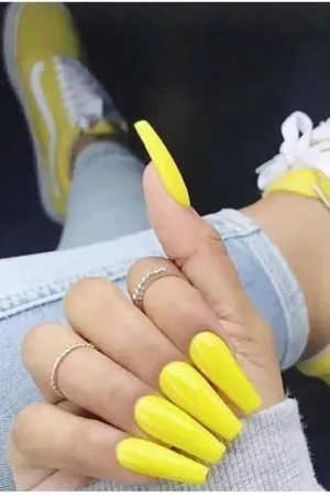 Press On Nails Neon Yellow Glossy Coffin Nail Kit