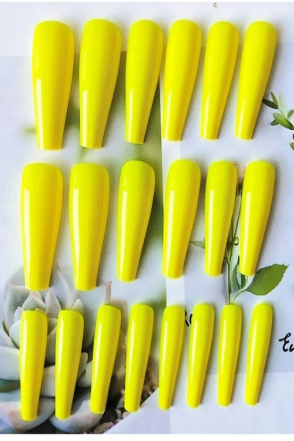 Press On Nails Neon Yellow Glossy Coffin Nail Kit