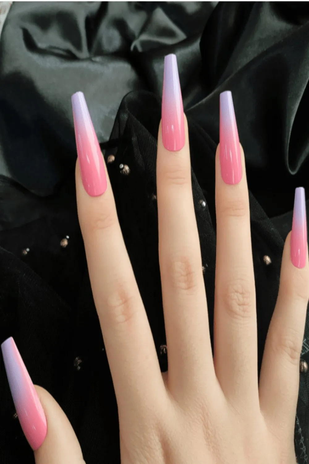 Press On Nails Pink And Purple Glossy Ombre French Tip Coffin Nails Kit