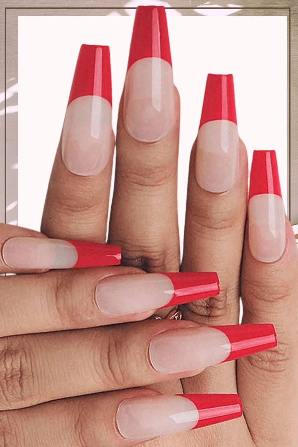 Press On Nails Red French Tip Glossy Coffin Nail Kit