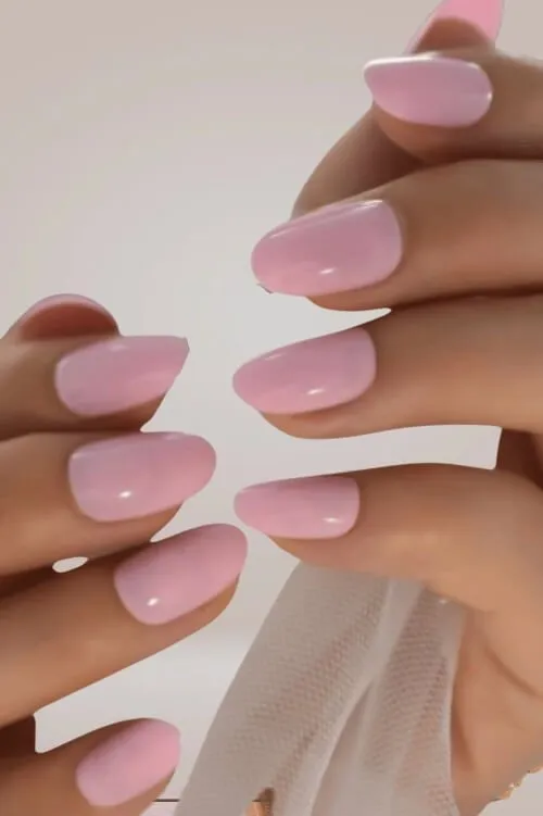Press On Nails Short Pink Glossy Almond Nail Kit
