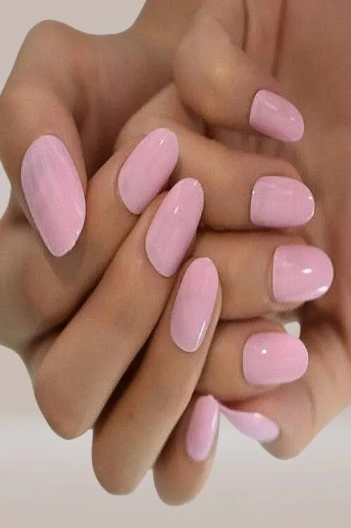 Press On Nails Short Pink Glossy Almond Nail Kit