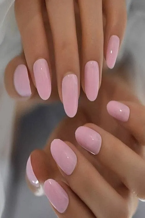 Press On Nails Short Pink Glossy Almond Nail Kit