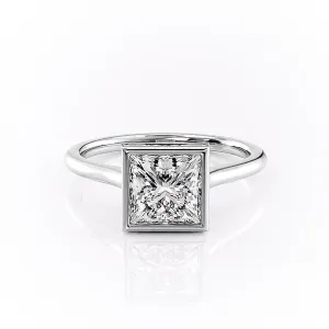 Princess Cut Rubover Moissanite With Hidden Halo