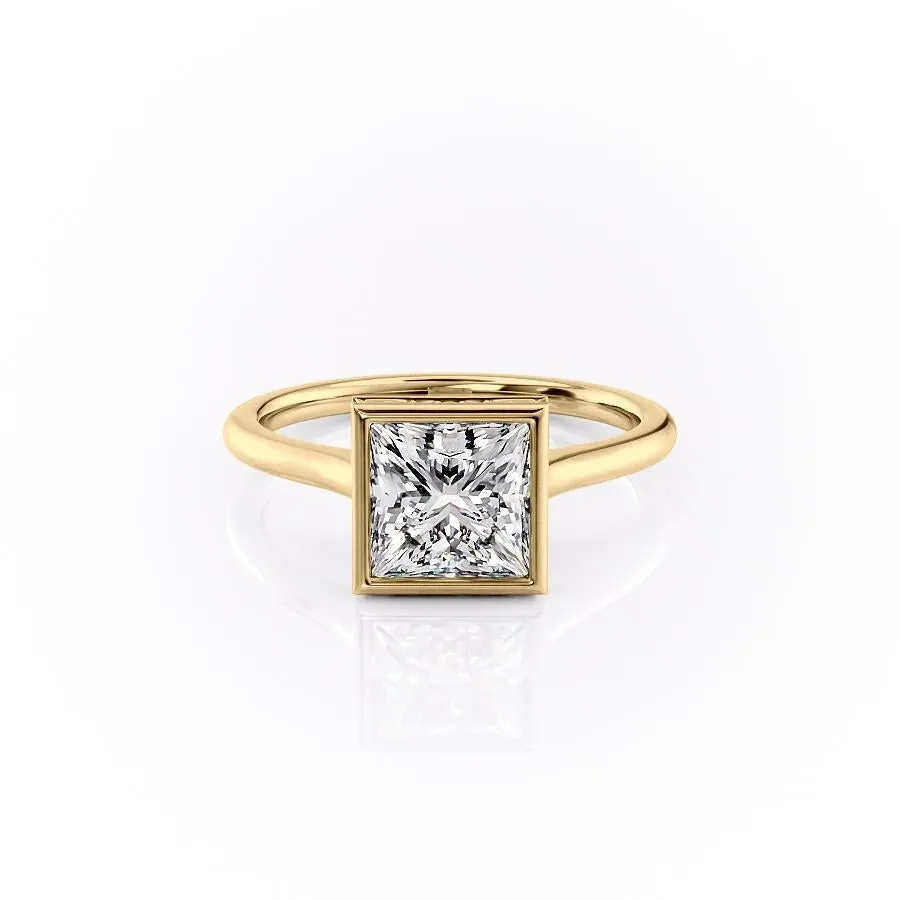 Princess Cut Rubover Moissanite With Hidden Halo