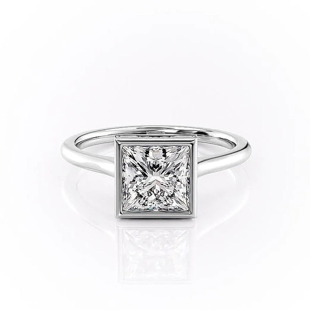 Princess Cut Rubover Moissanite With Hidden Halo