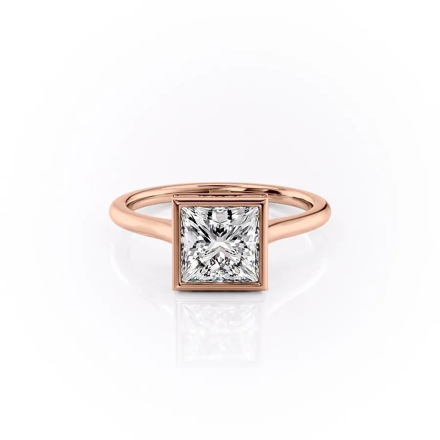 Princess Cut Rubover Moissanite With Hidden Halo