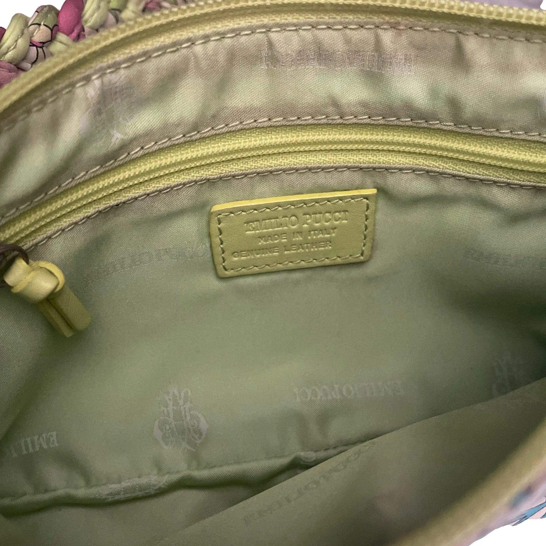 Pucci Green Floral Print Braided Shoulder Bag