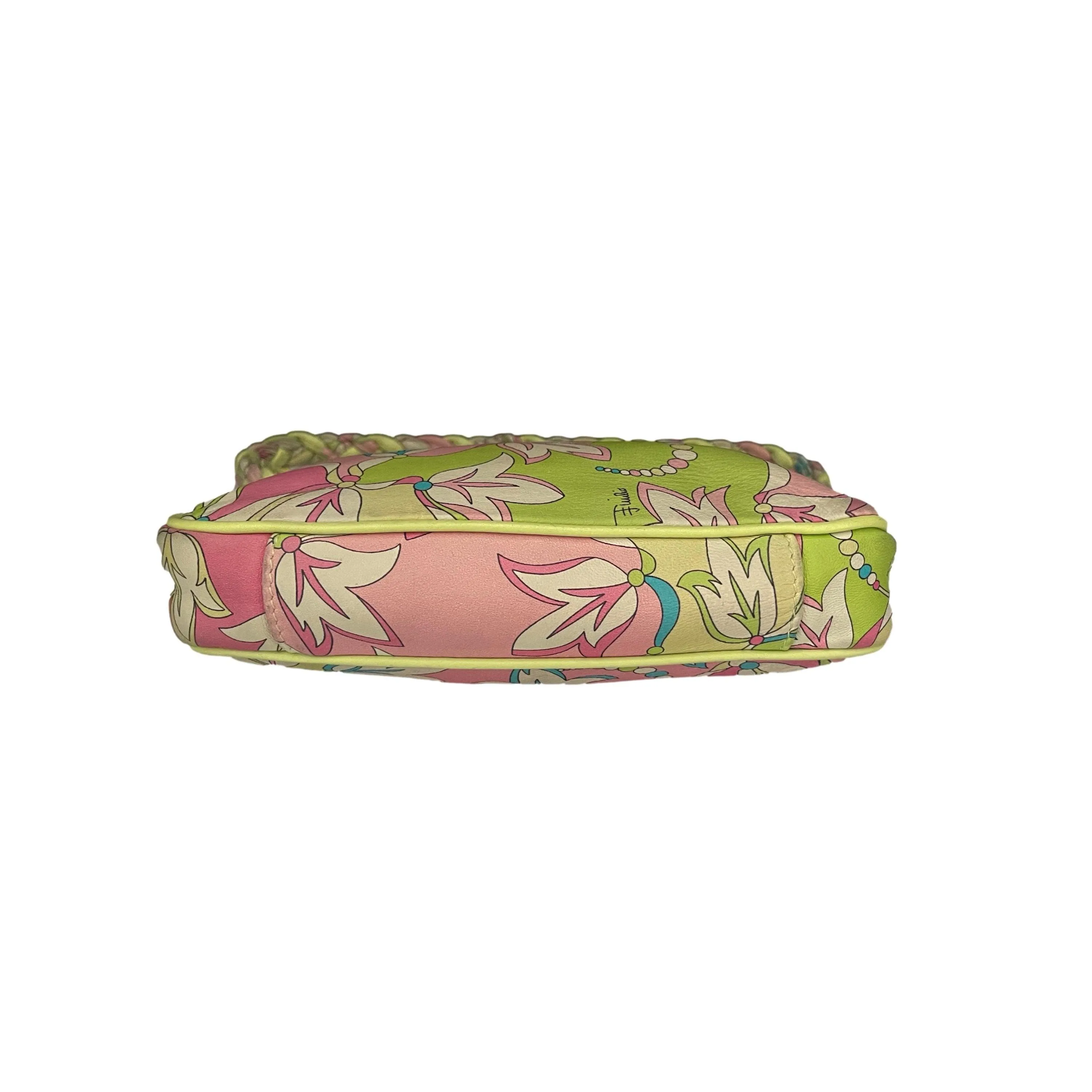 Pucci Green Floral Print Braided Shoulder Bag