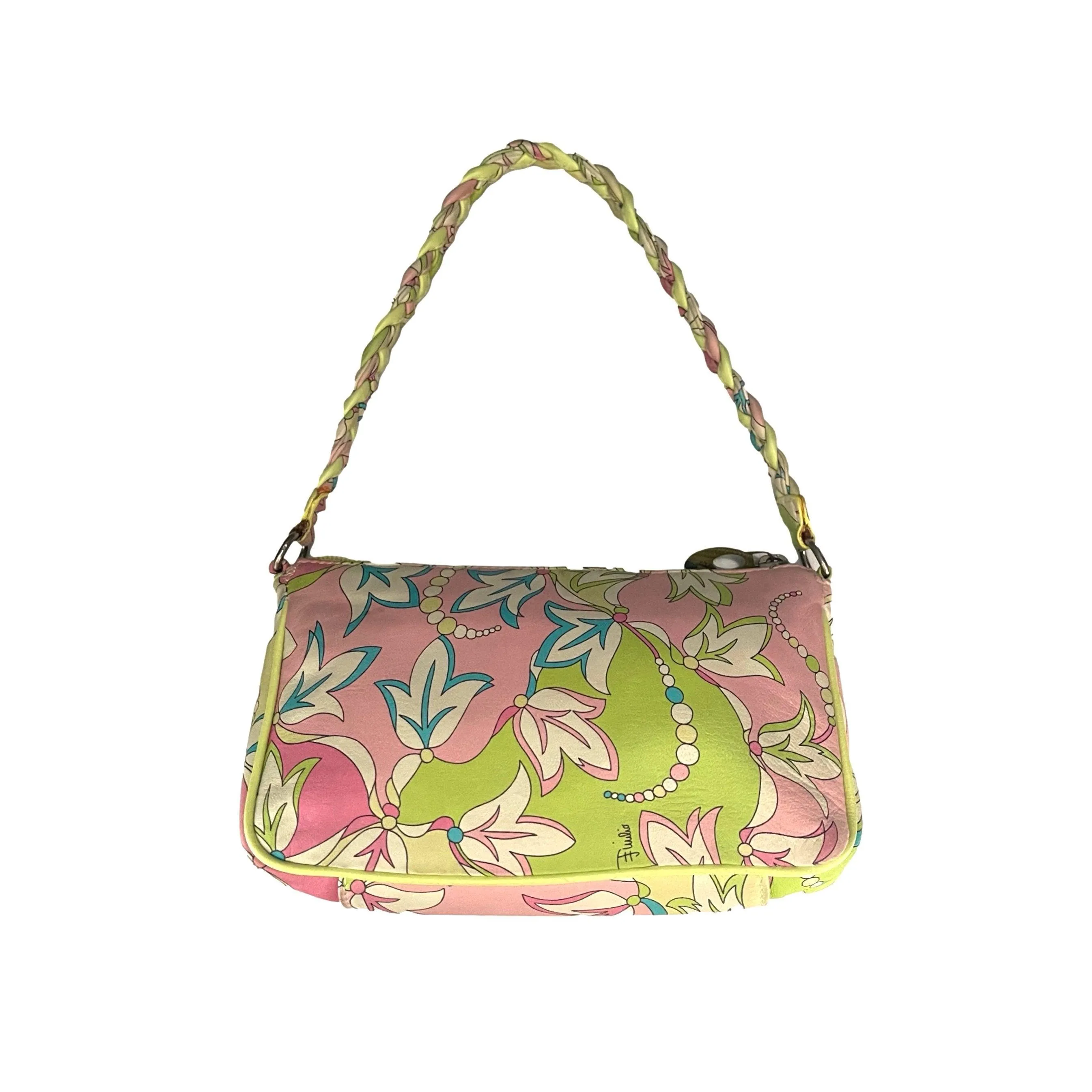 Pucci Green Floral Print Braided Shoulder Bag
