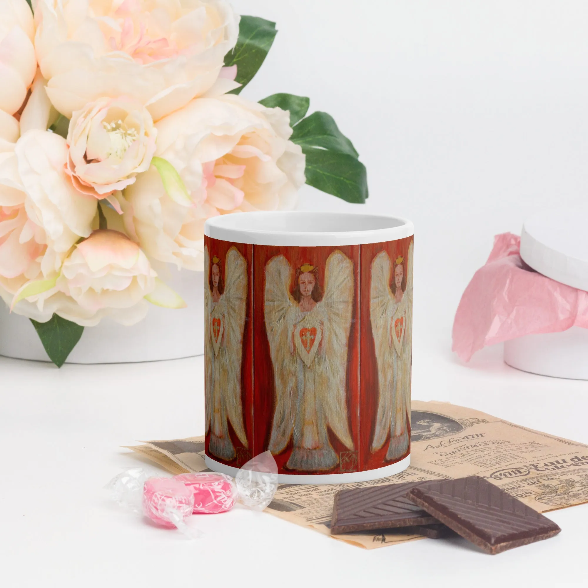 "Angel - Coral" White Glossy Mug